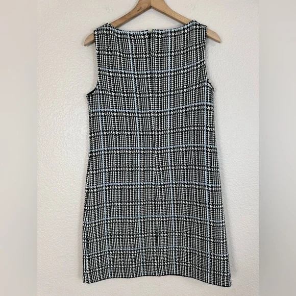 St John Prince Of Wales Black White Houndstooth Wool Shift Dress US 8 $995